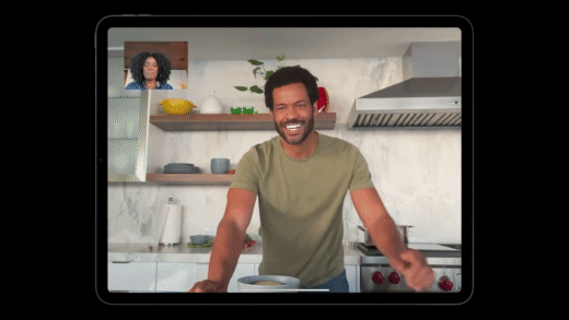 Gif of the camera panning using Center Stage on the iPad, to follow someone round the kitchen