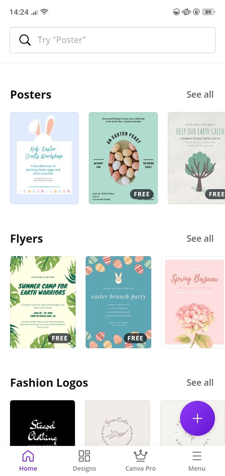 Canva features on homepage