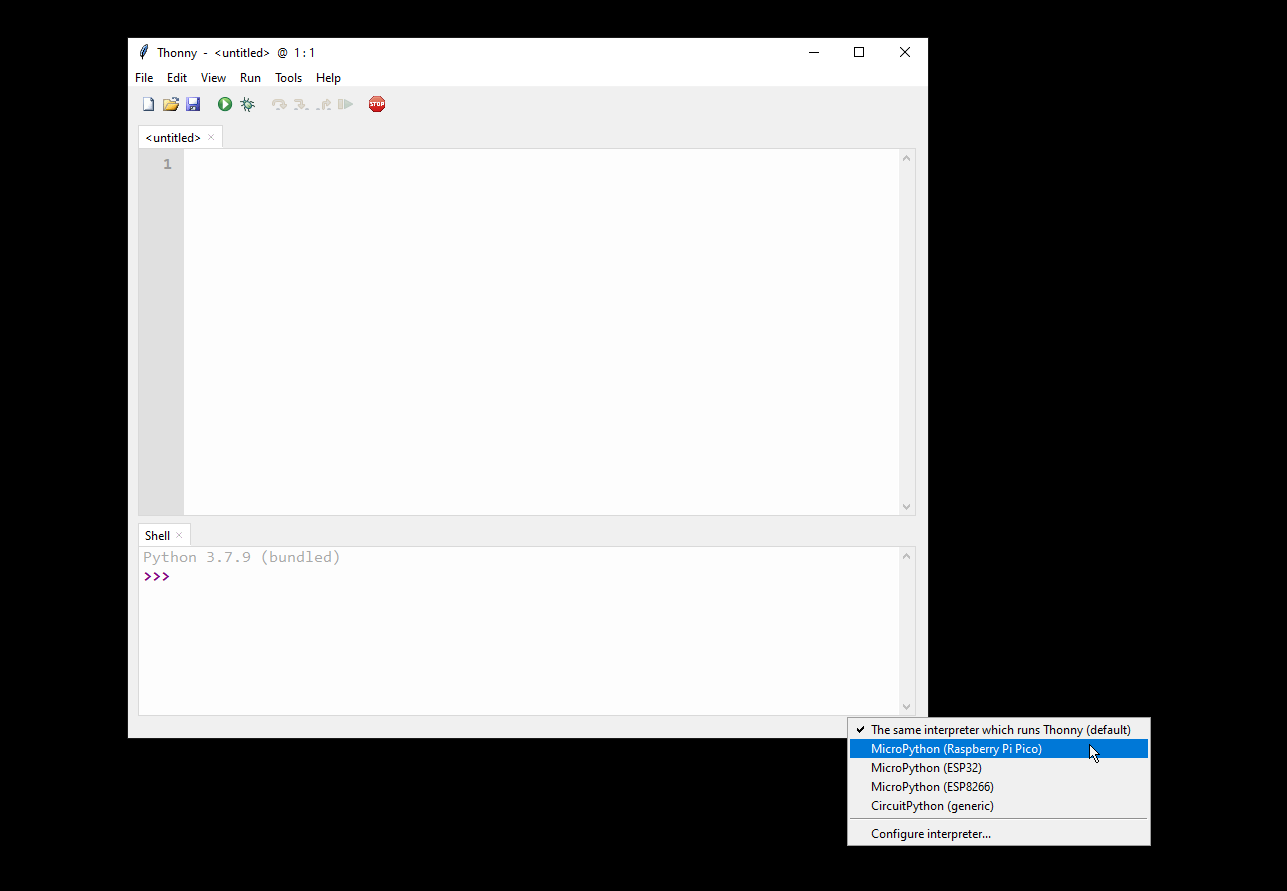 Changing the Thonny interpreter