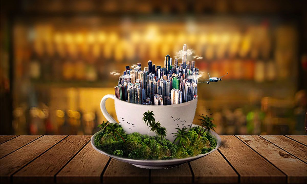 City in a tea cup photoshopped