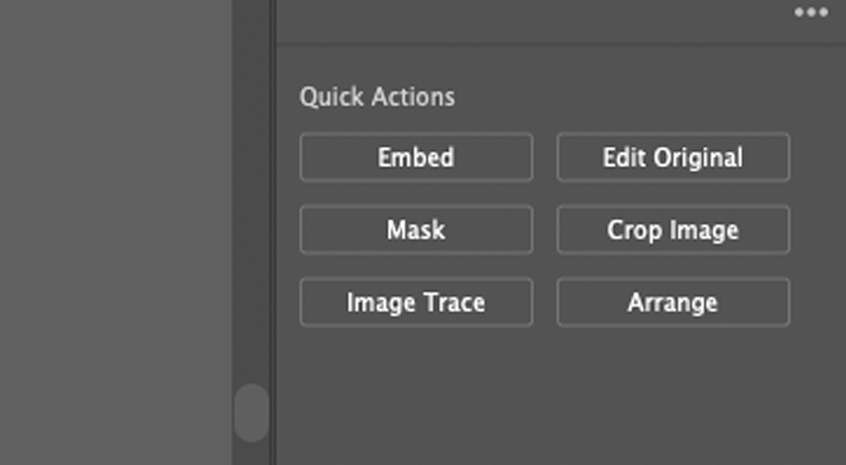 Close up of quick actions in illustrator properties - Come ritagliare un’immagine in Adobe Illustrator