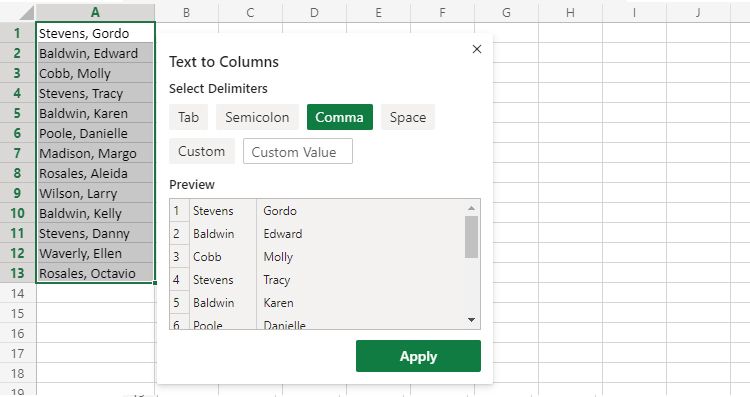 Wizard for converting text to columnar data