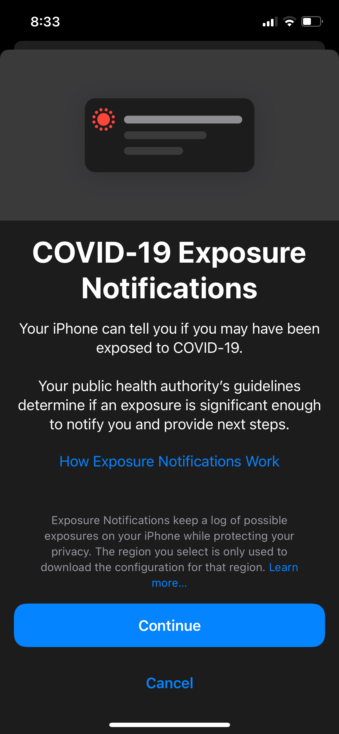 Covid 19 Exposure Notifications Screenshot