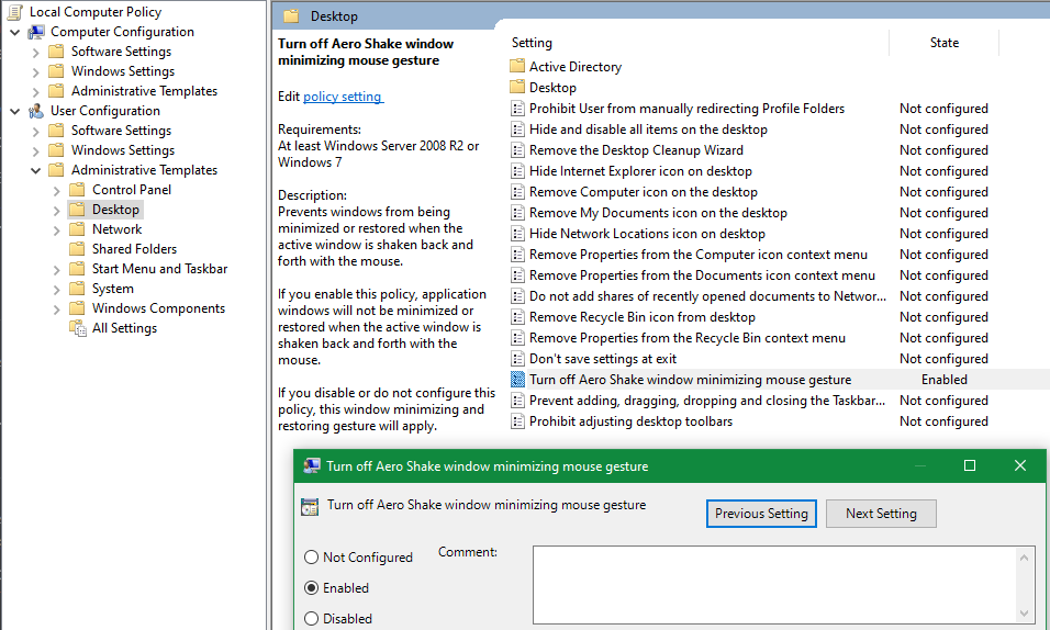 Disable Aero Shake Group Policy