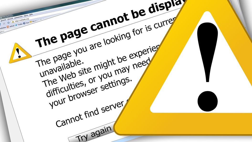 Webpage showing error message.