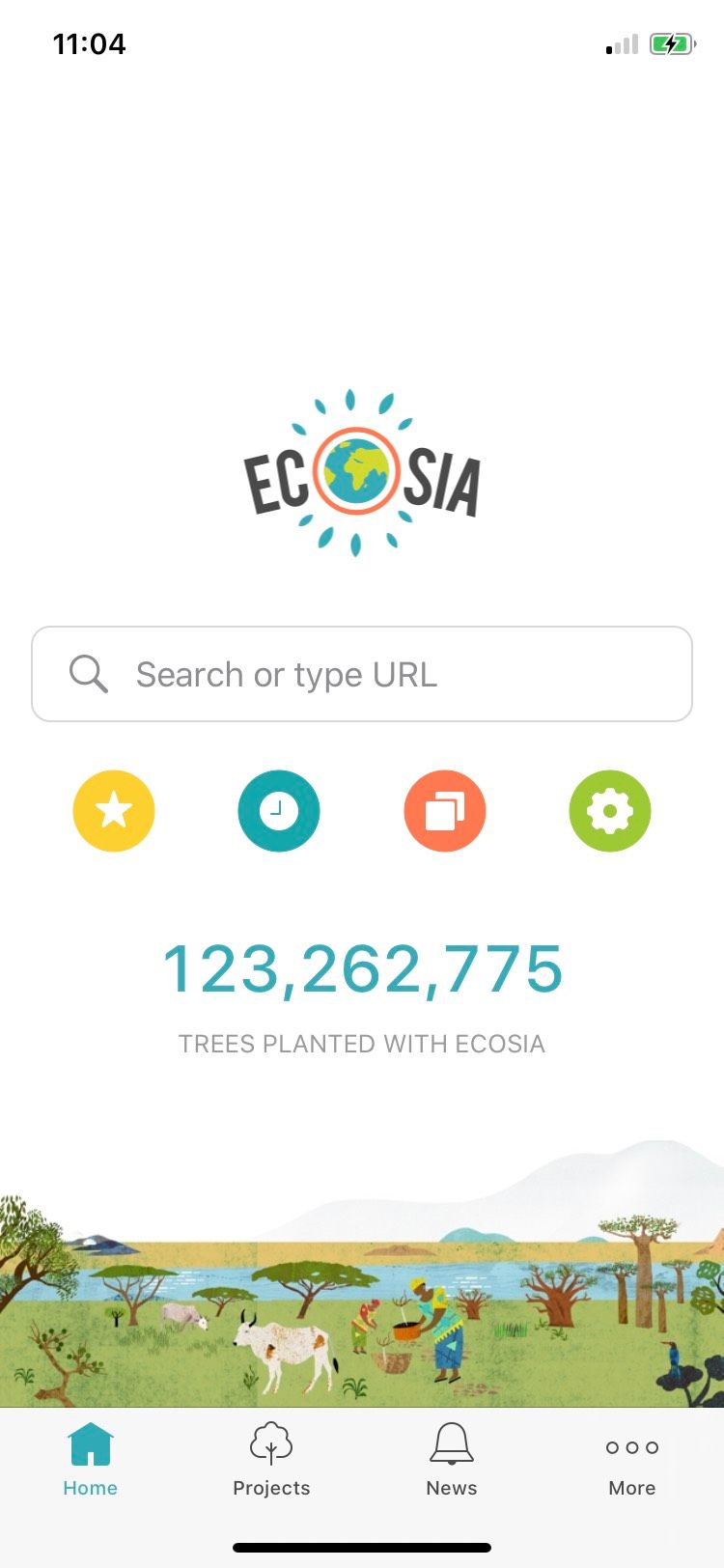 Ecosia's startup page.