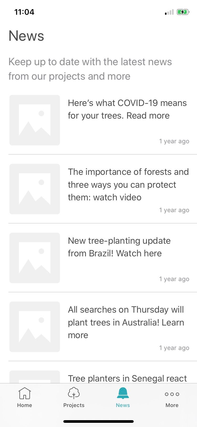 Ecosia's news updates.