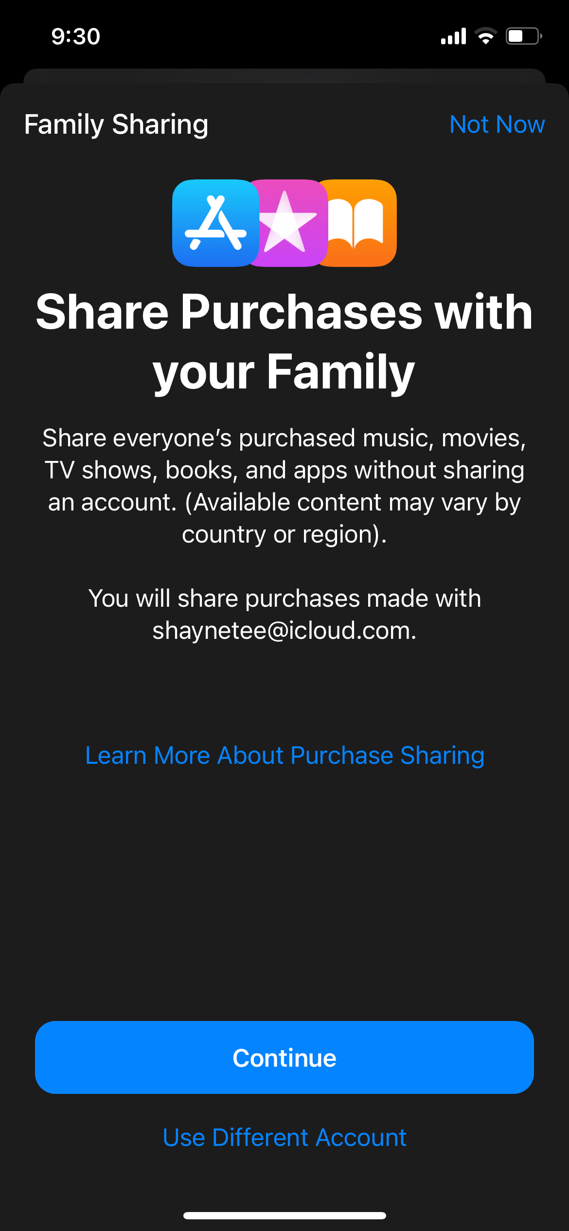Prompt from iPhone to Share Purchases with Family