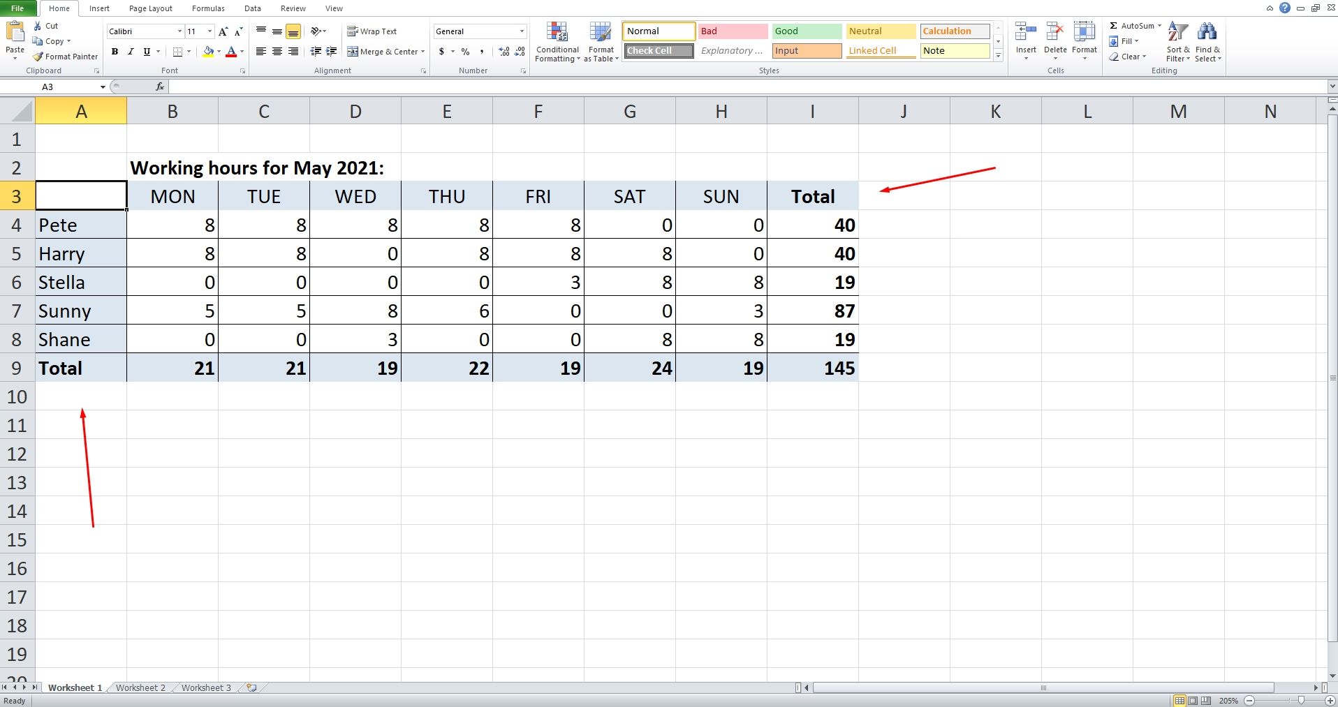 Excel Labeling Rows and Columns