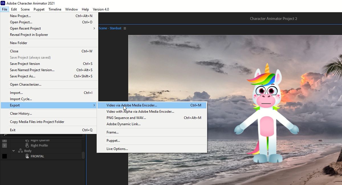 Exporting Video from Character Animator