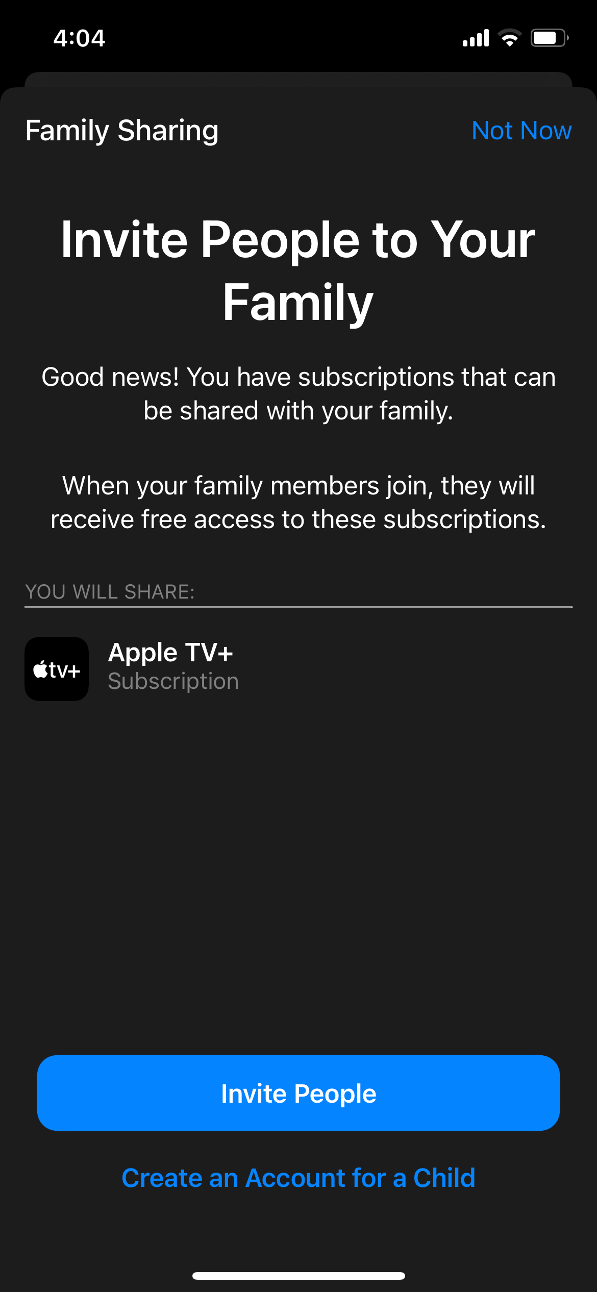 Family Sharing Option on iPhone to Invite Family Members
