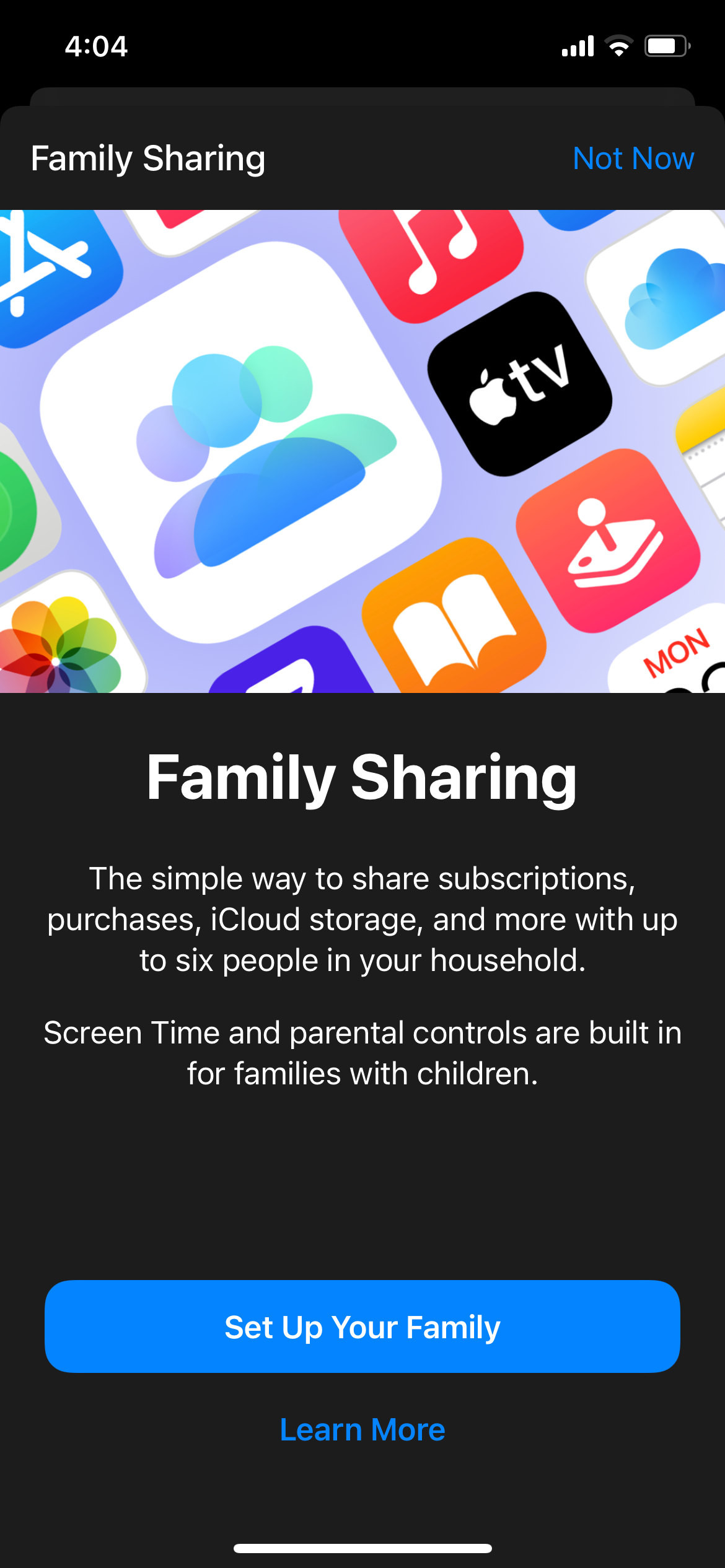 Family Sharing Initial Set Up on iPhone
