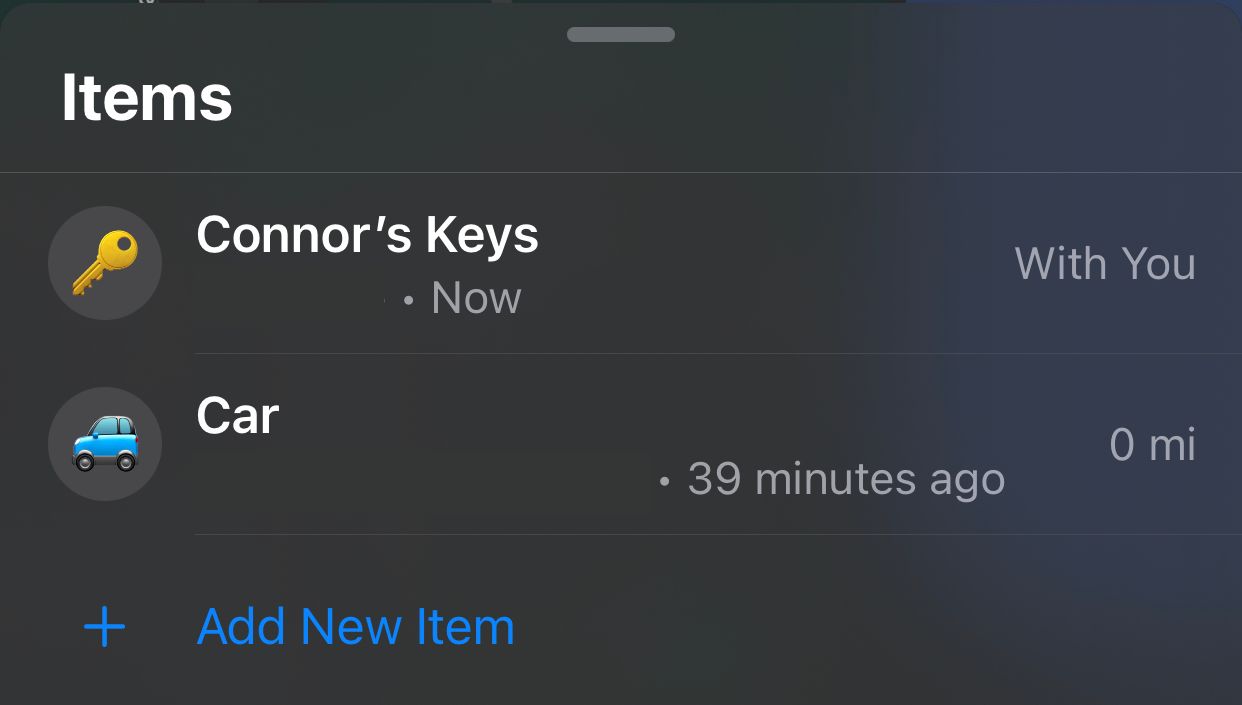 The items tab in the Find My app