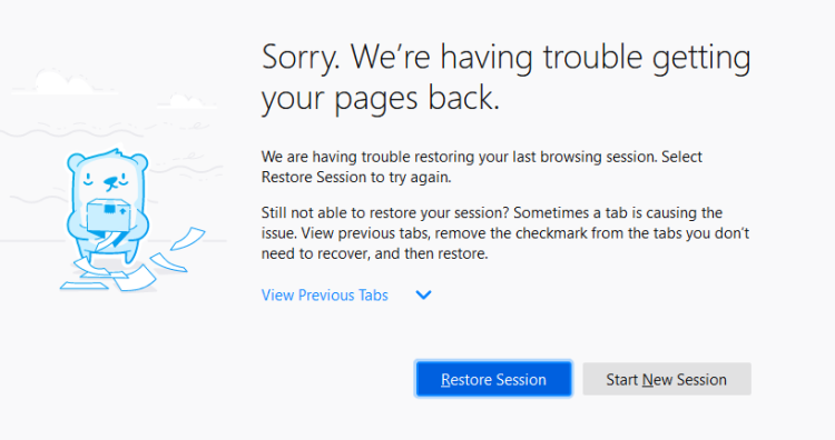 how to restore previous session on firefox