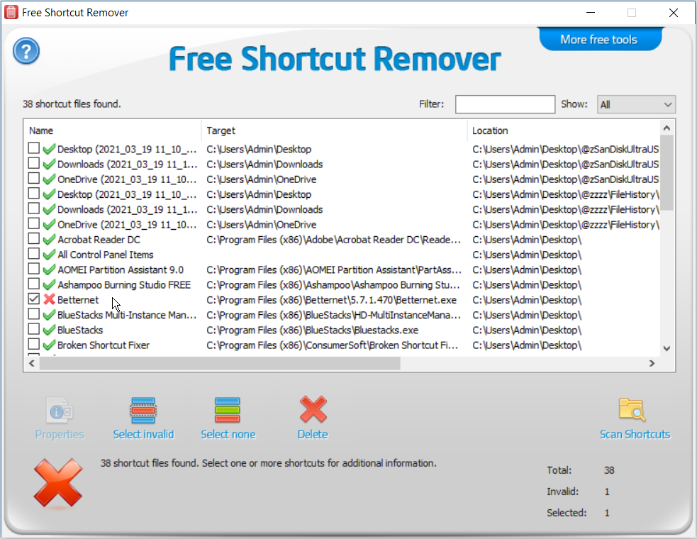 remove broken shortcuts windows 10
