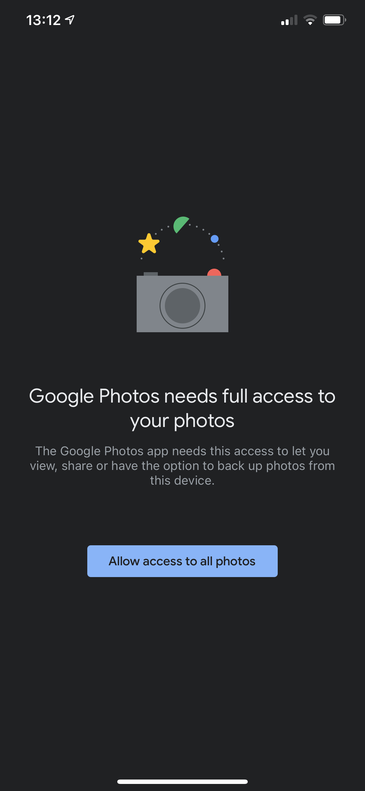 Google Photos asking permission to access photos.