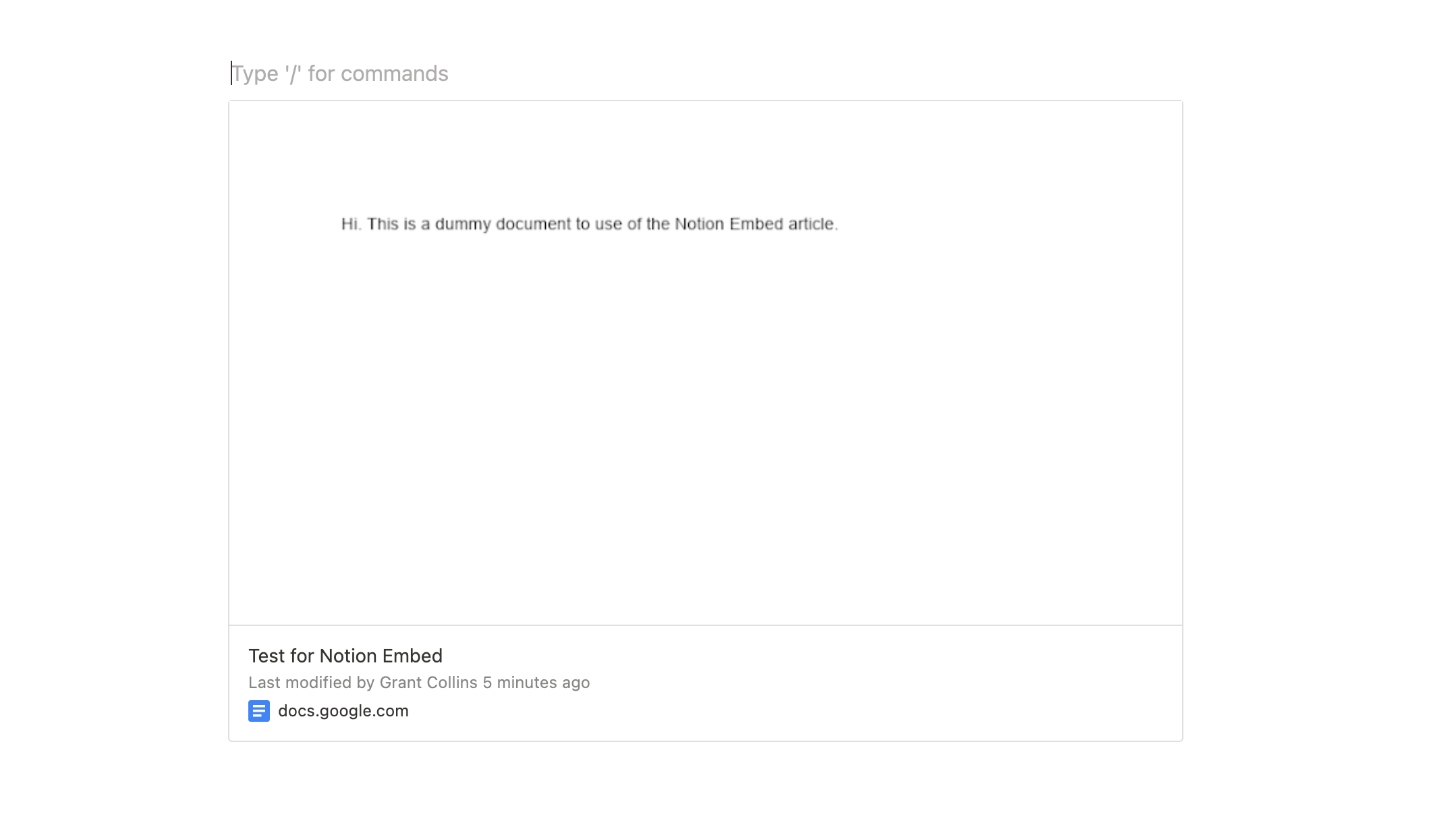 A Google Doc embed into Notion