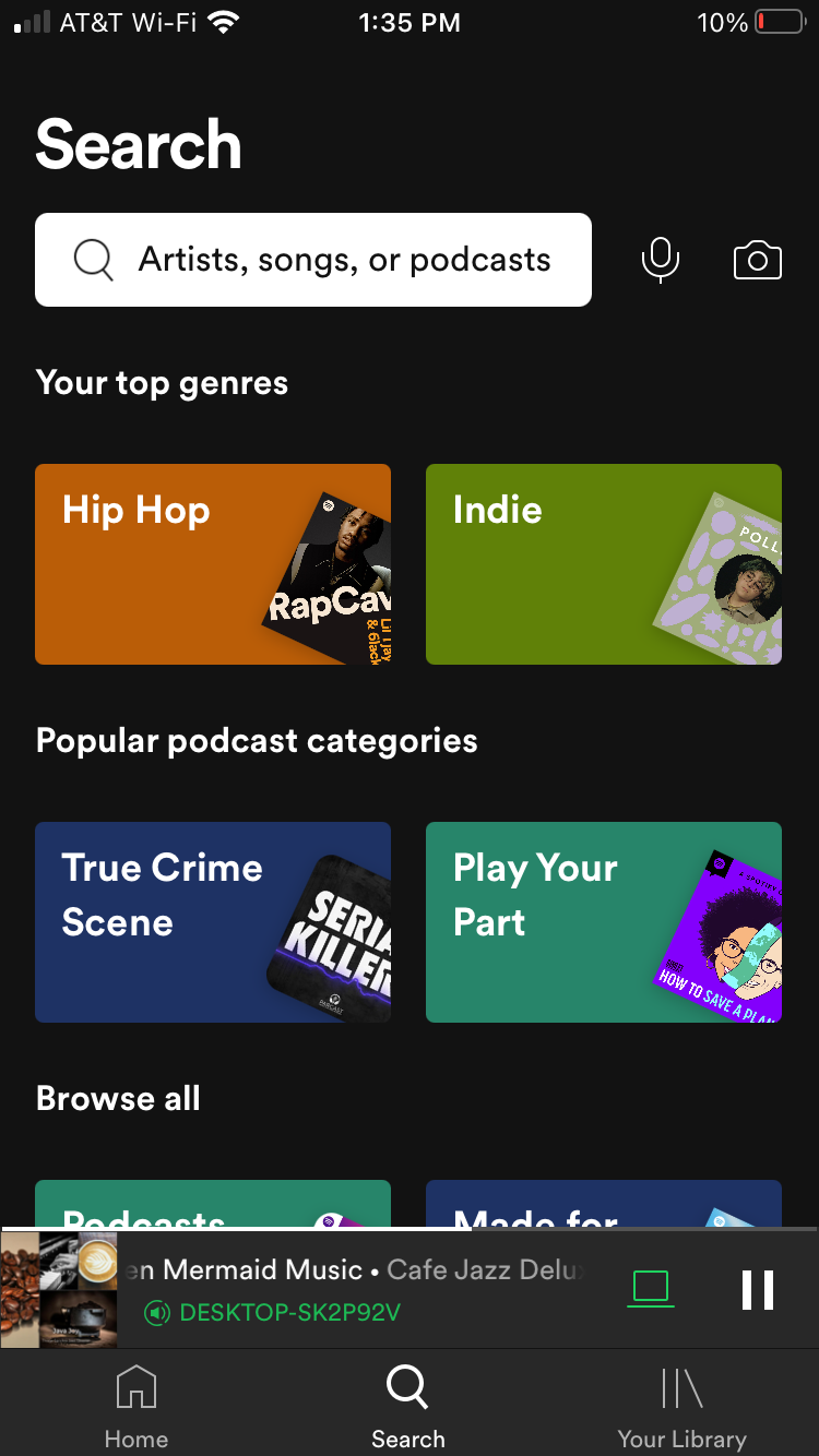 Spotify search feature on mobile
