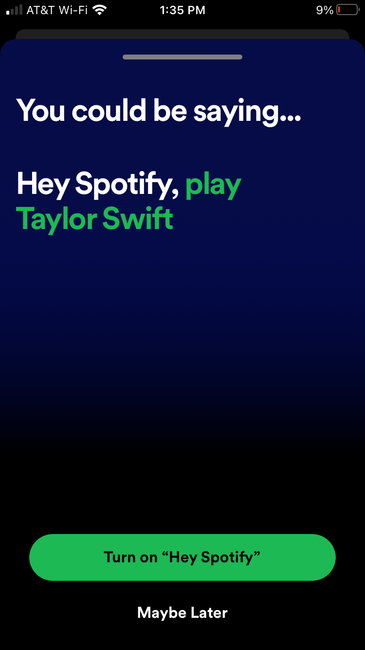 Turning on Spotify's voice commands on mobile