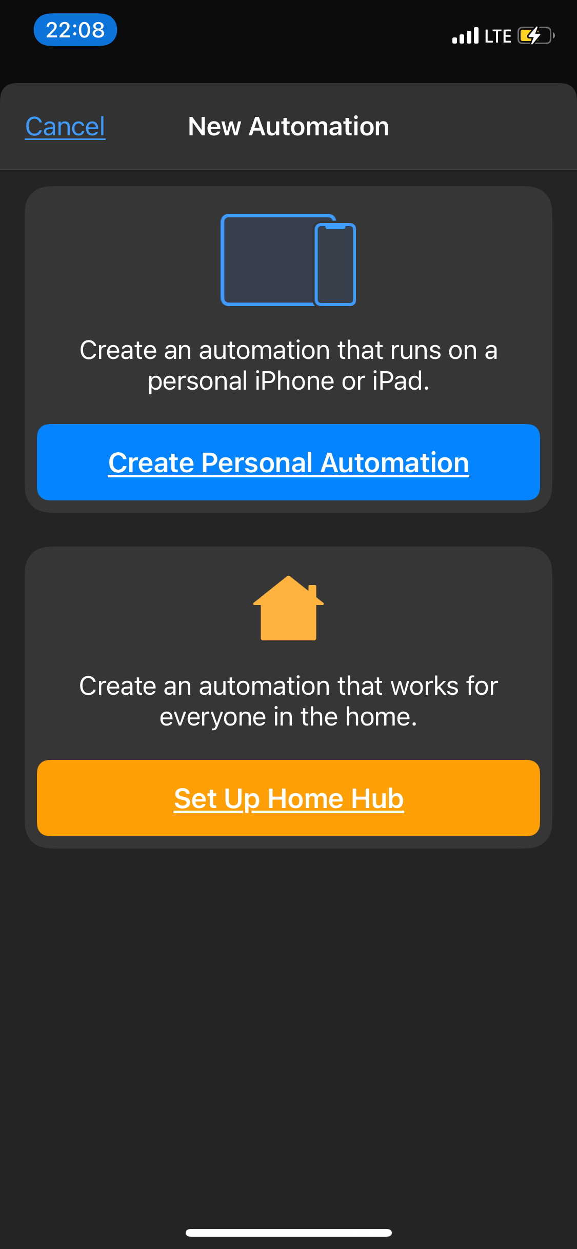 Automations screen in Apple Shortcuts app.