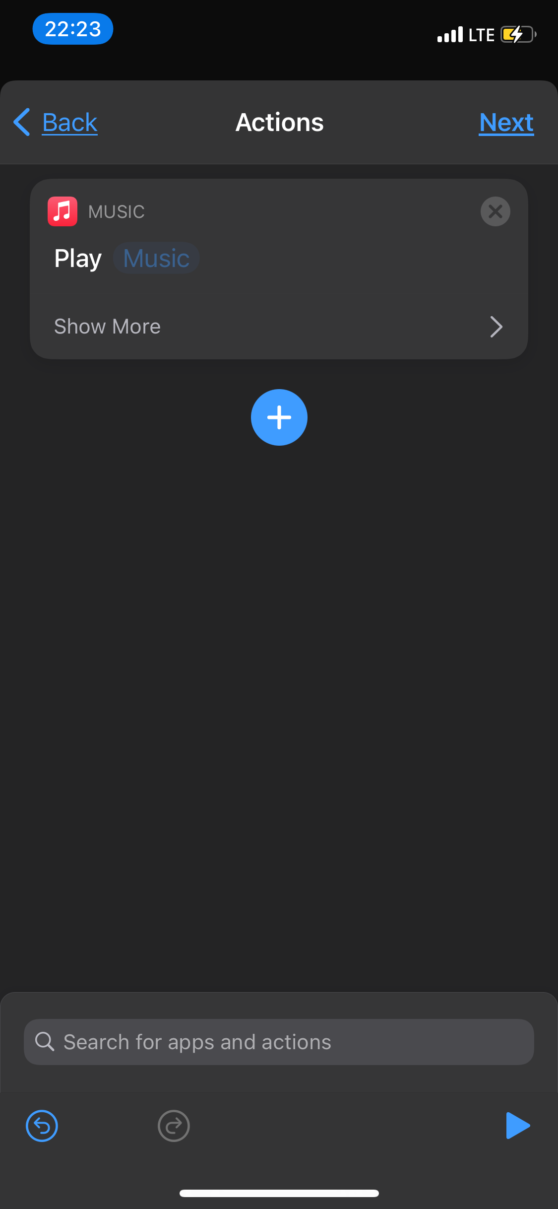 Music action added to Shortcuts app.