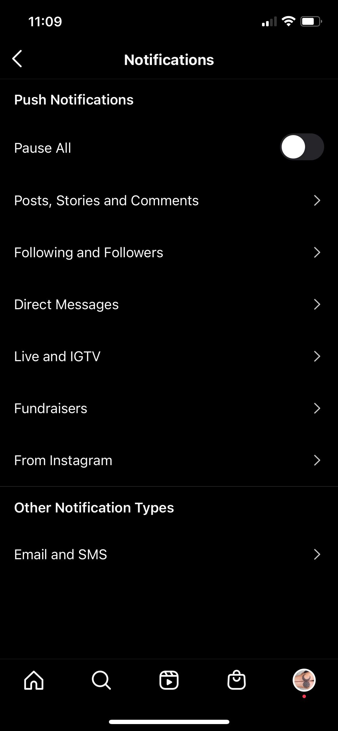 Instagram Options Screenshot