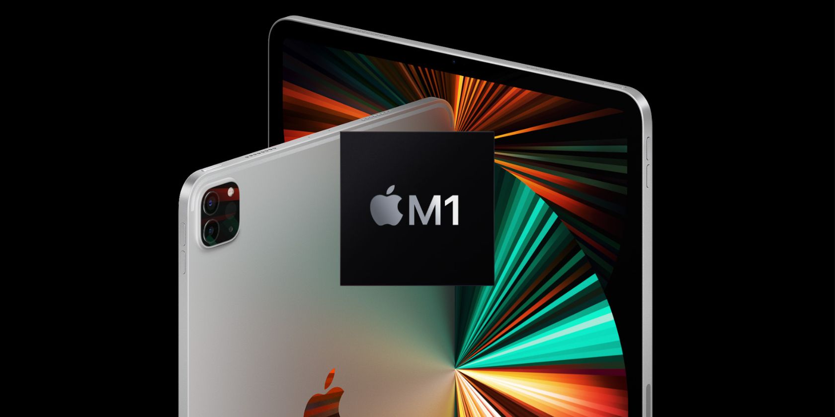 The new iPad Pro with an image of the M1 chip in the foreground