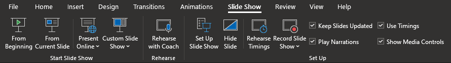 MS PowerPoint Slide Show Recording Button