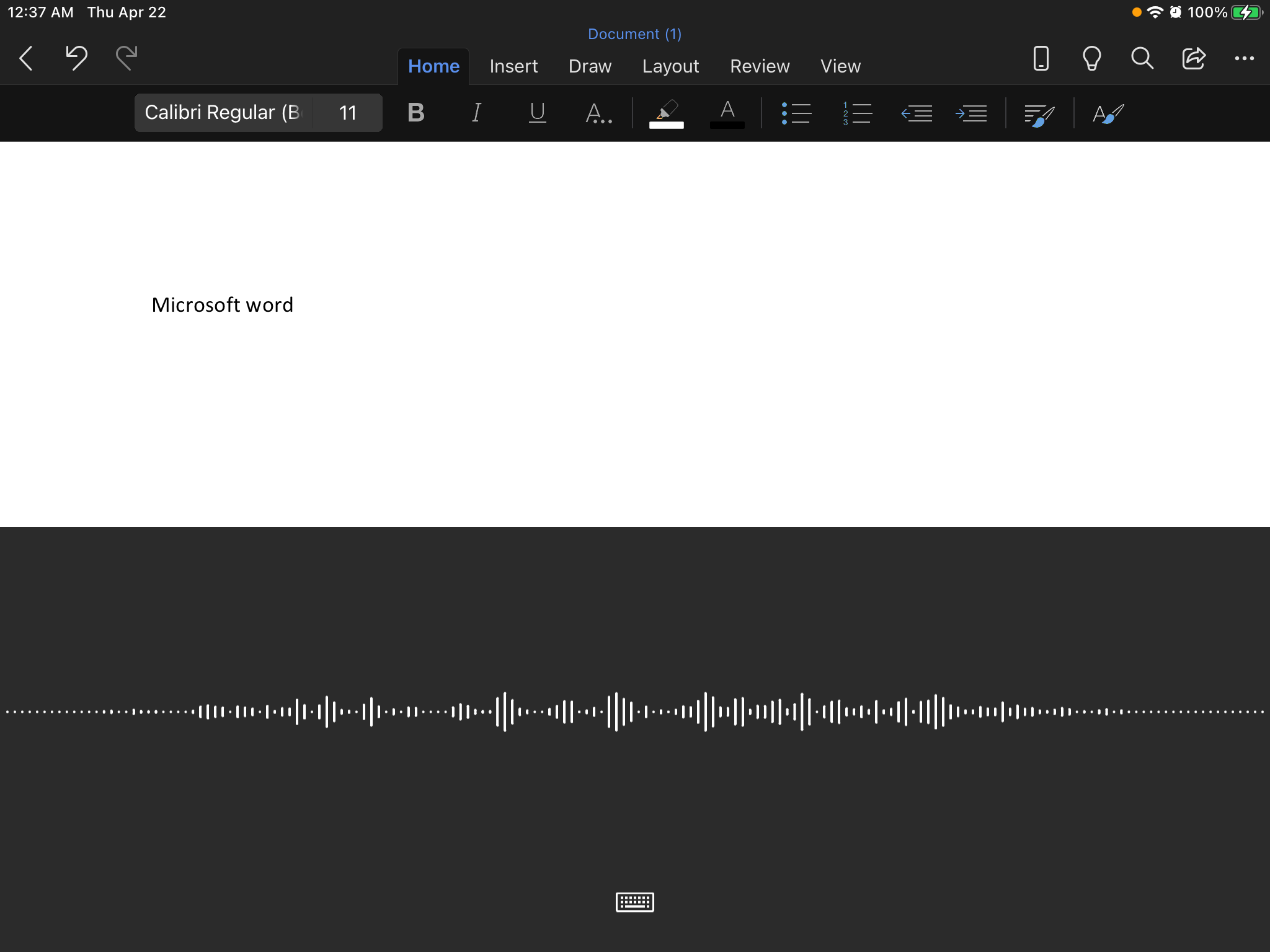 MS Word dictate recording on iPadOS