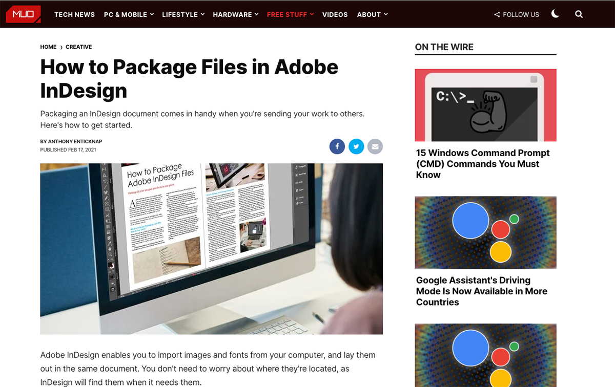 MUO InDesign article screengrab