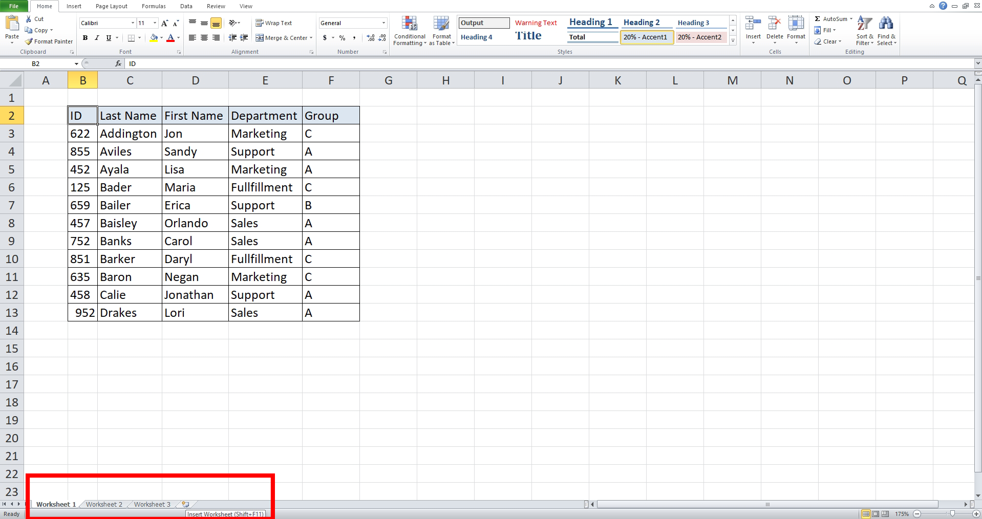 Microsoft Excel Worksheets
