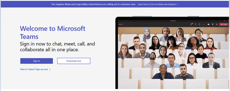 Microsoft Teams sign in page web browser