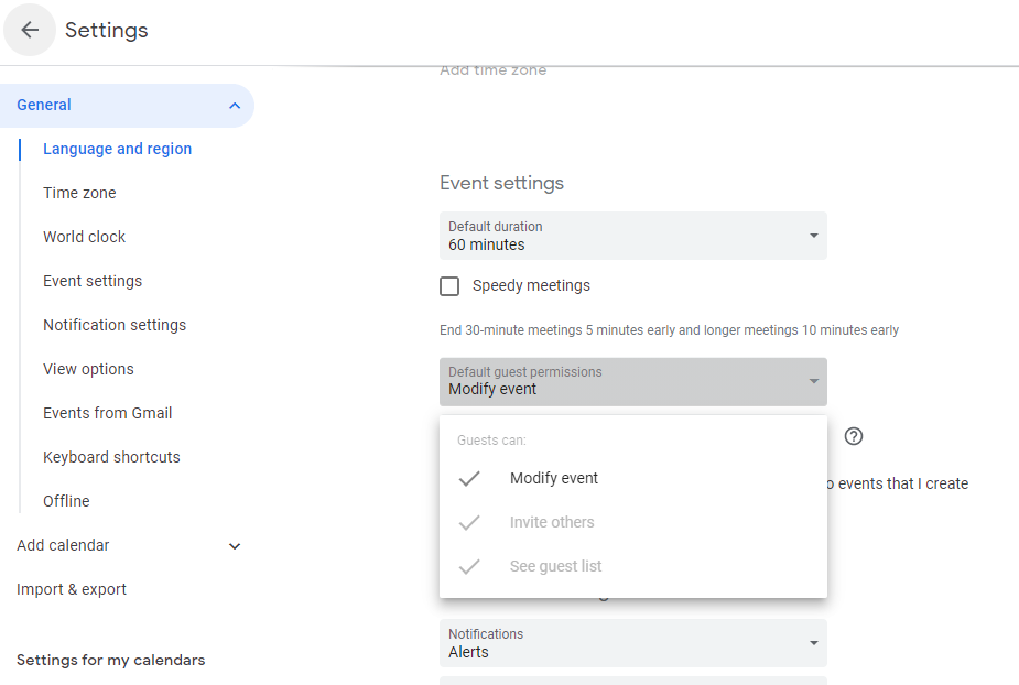 Modify Event Settings in Google Calendar
