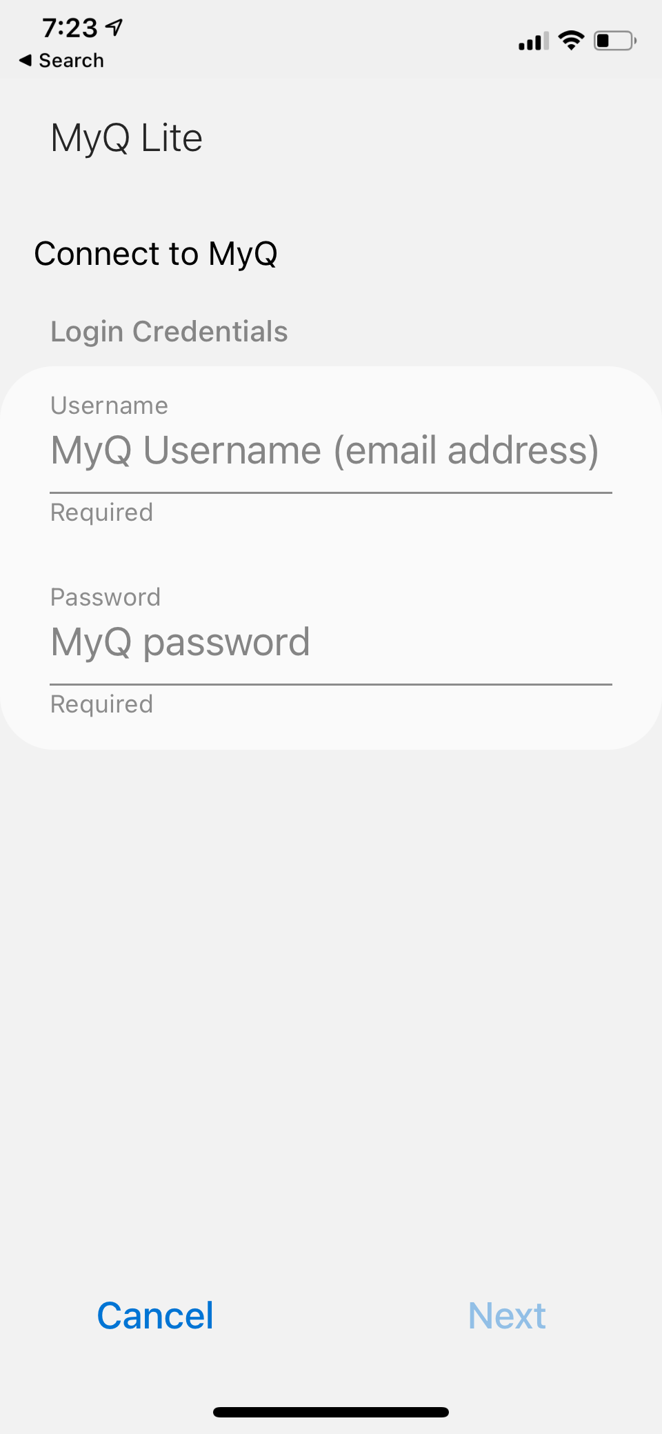 MyQ Connect Login Credentials