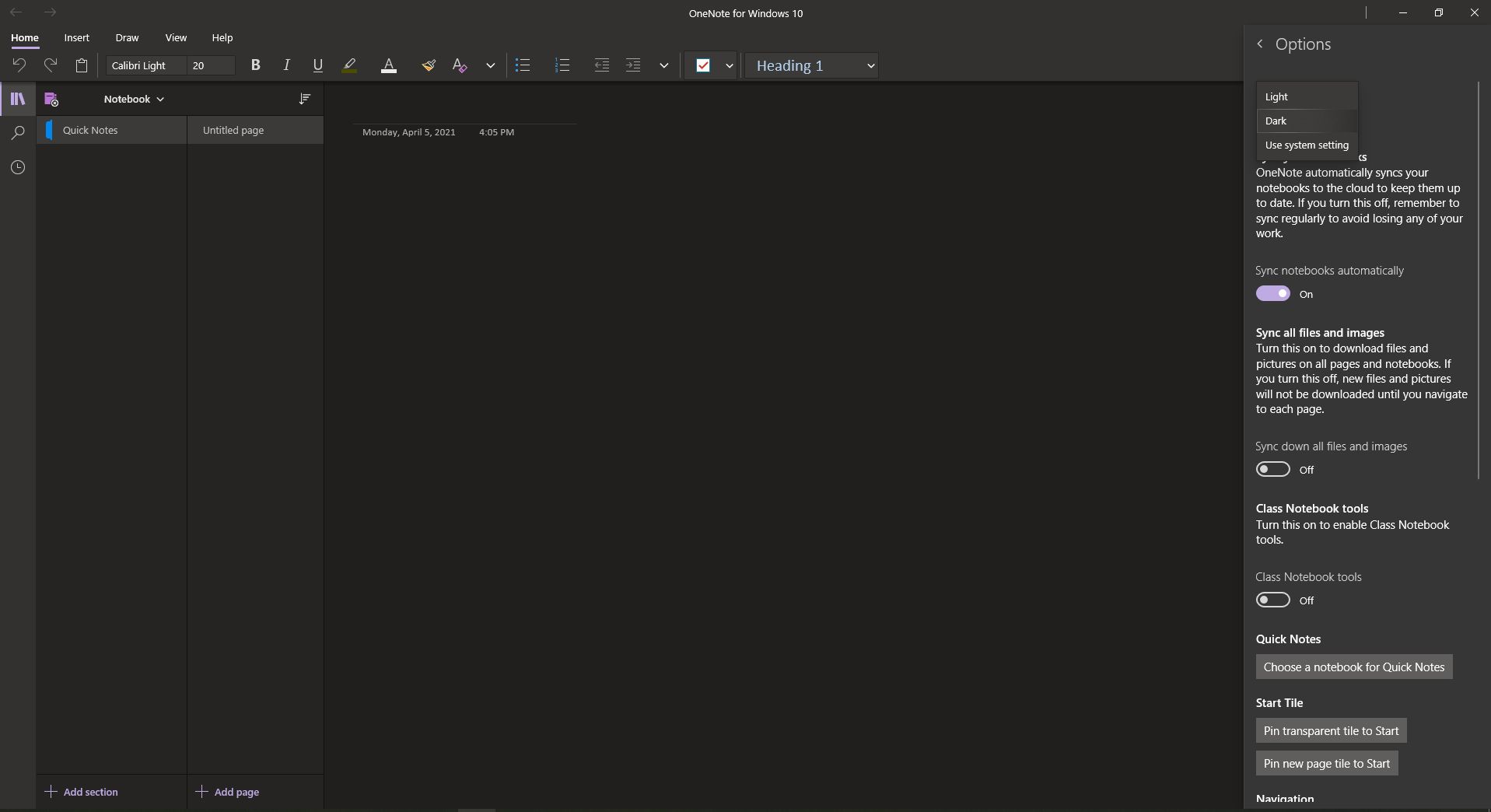 Weitere Informationen zu den neuen verbesserten Funktionen von OneNote für Windows 10 - OneNote Windows10 Dark Mode