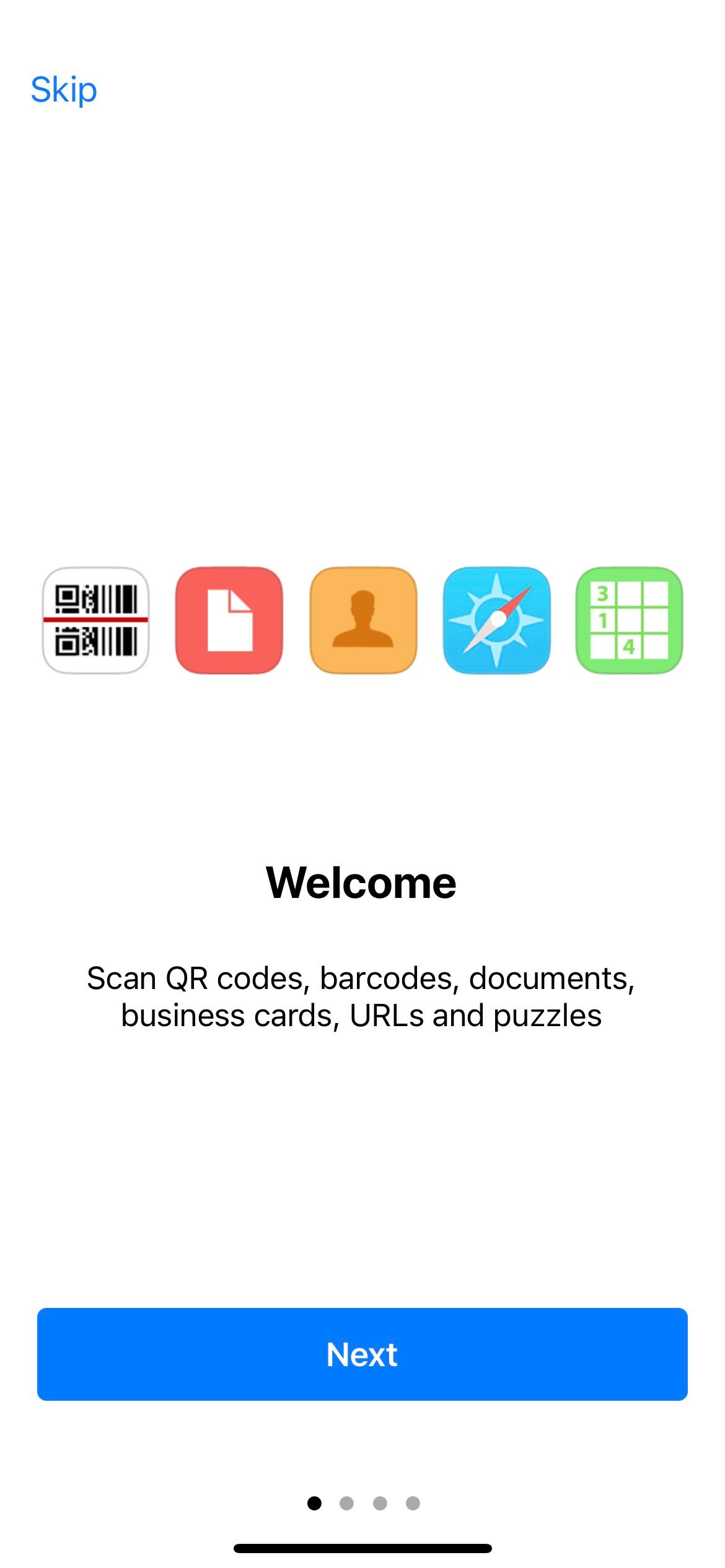 QR Welcome Screen.