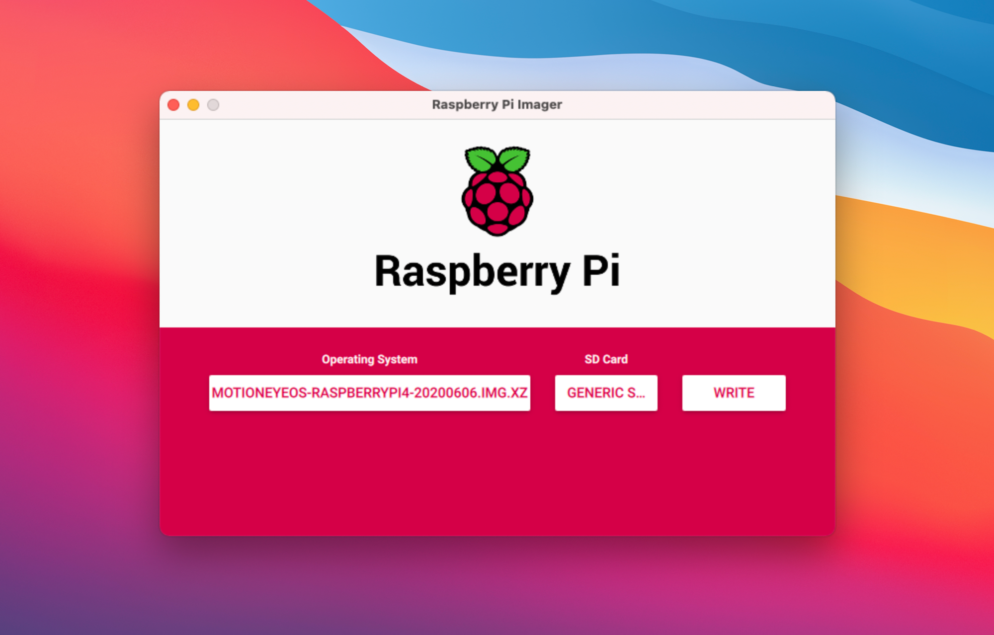 Write motionEyeOS with Raspberry Pi Imager