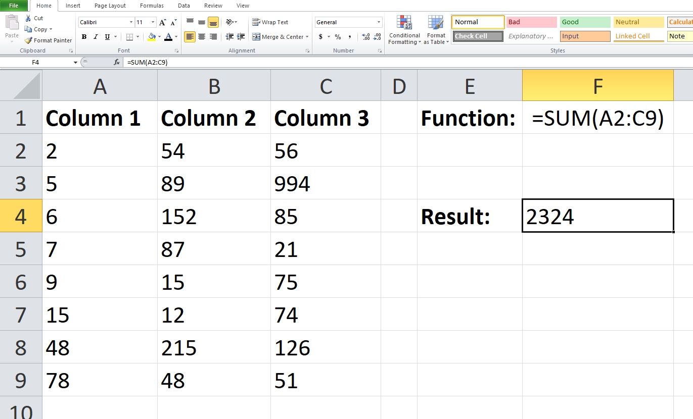 SUM function across columns