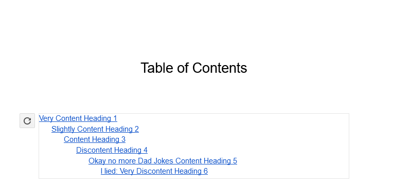 Google Docs page showing a generated Table of Contents