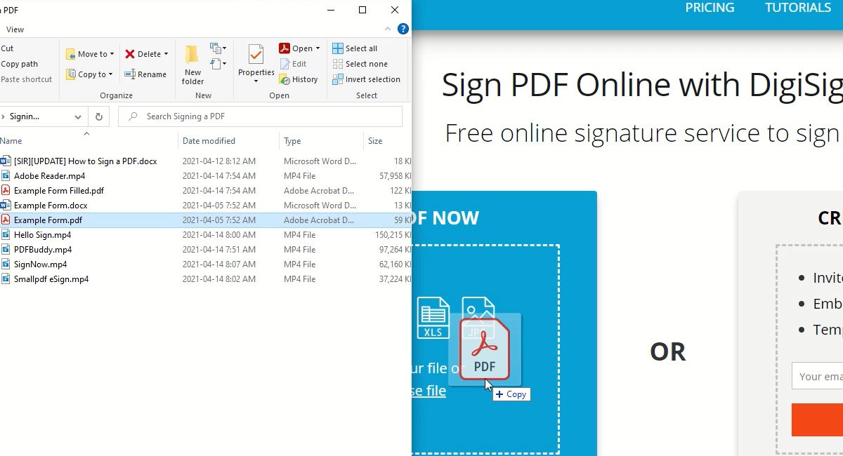 Selecting a PDF to eSign in DigiSigner