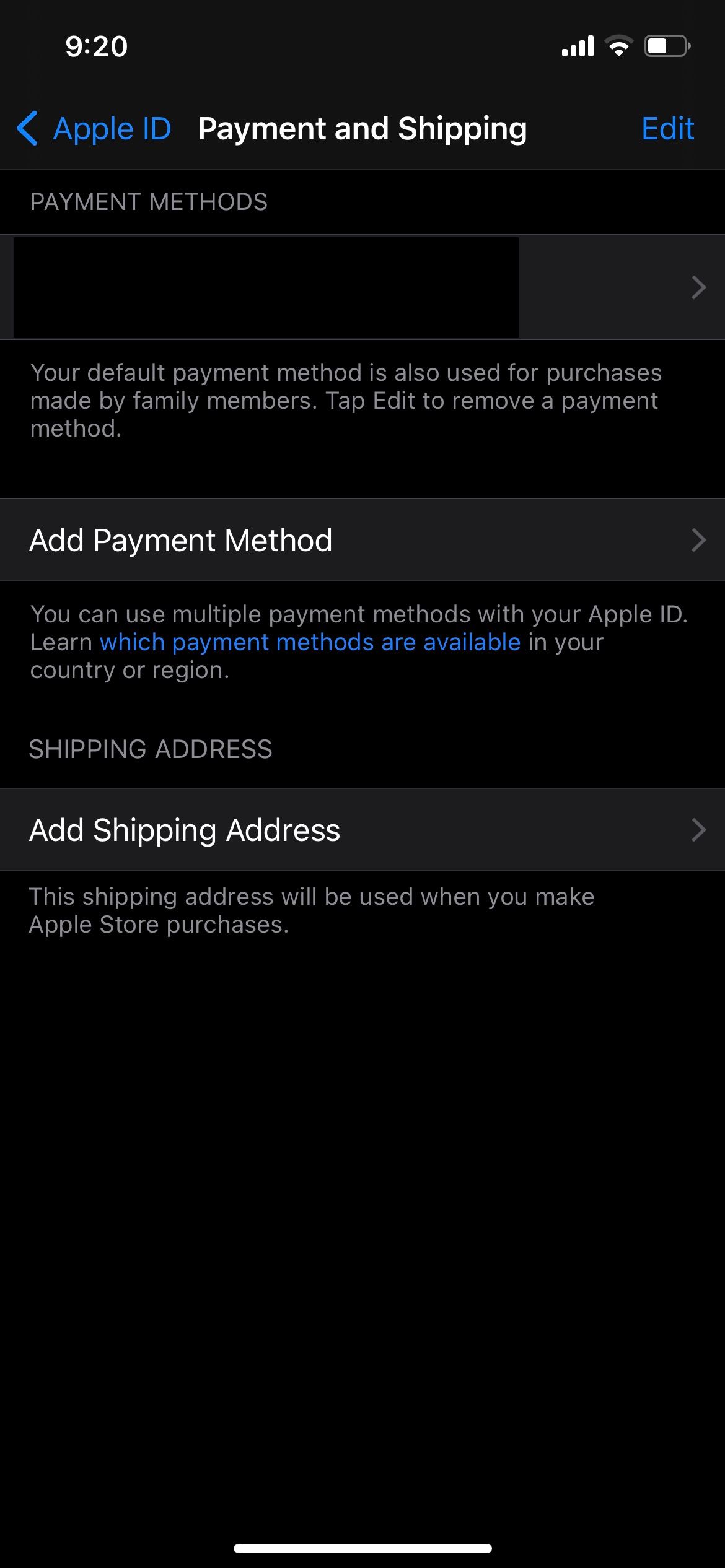 add payment method showing on file