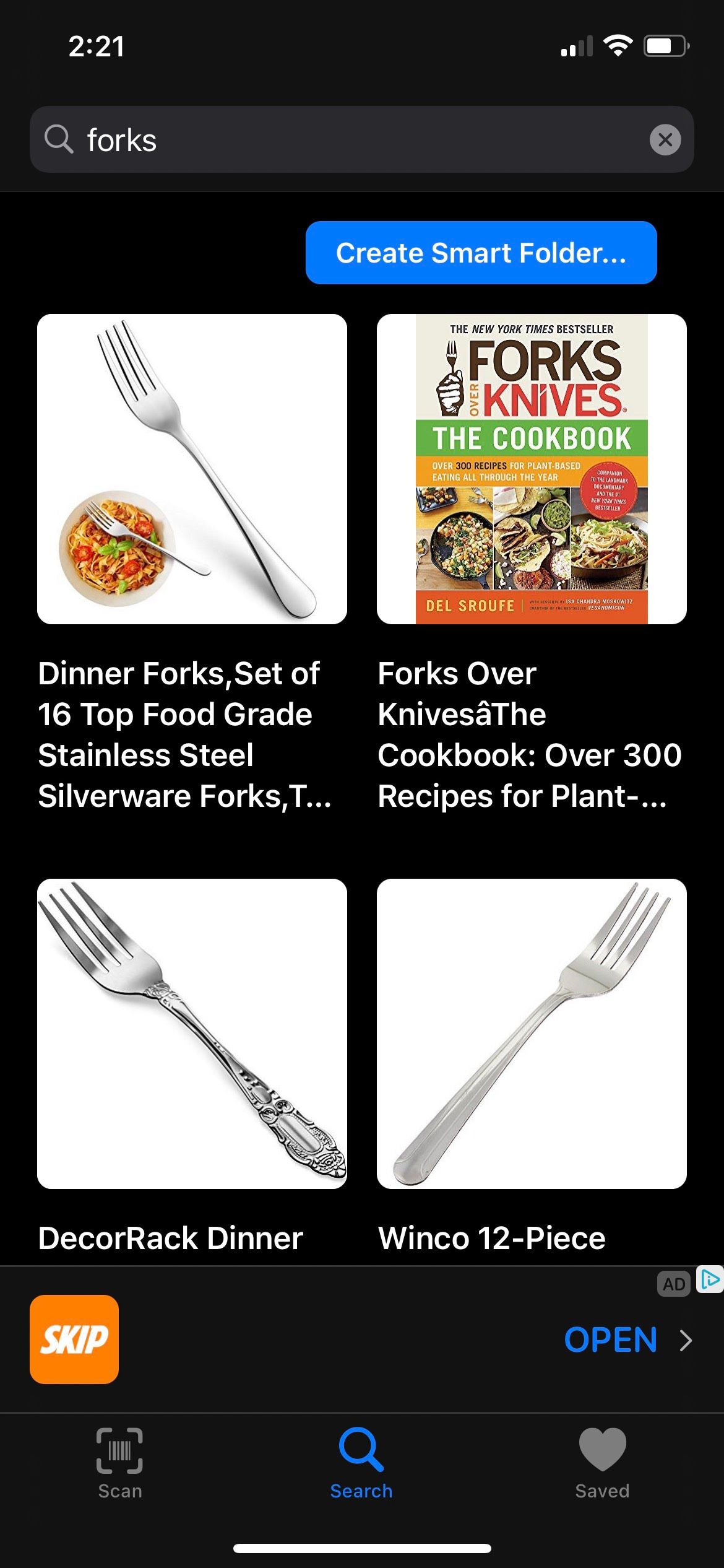 ShopSavvy Searching for Forks Comparing.