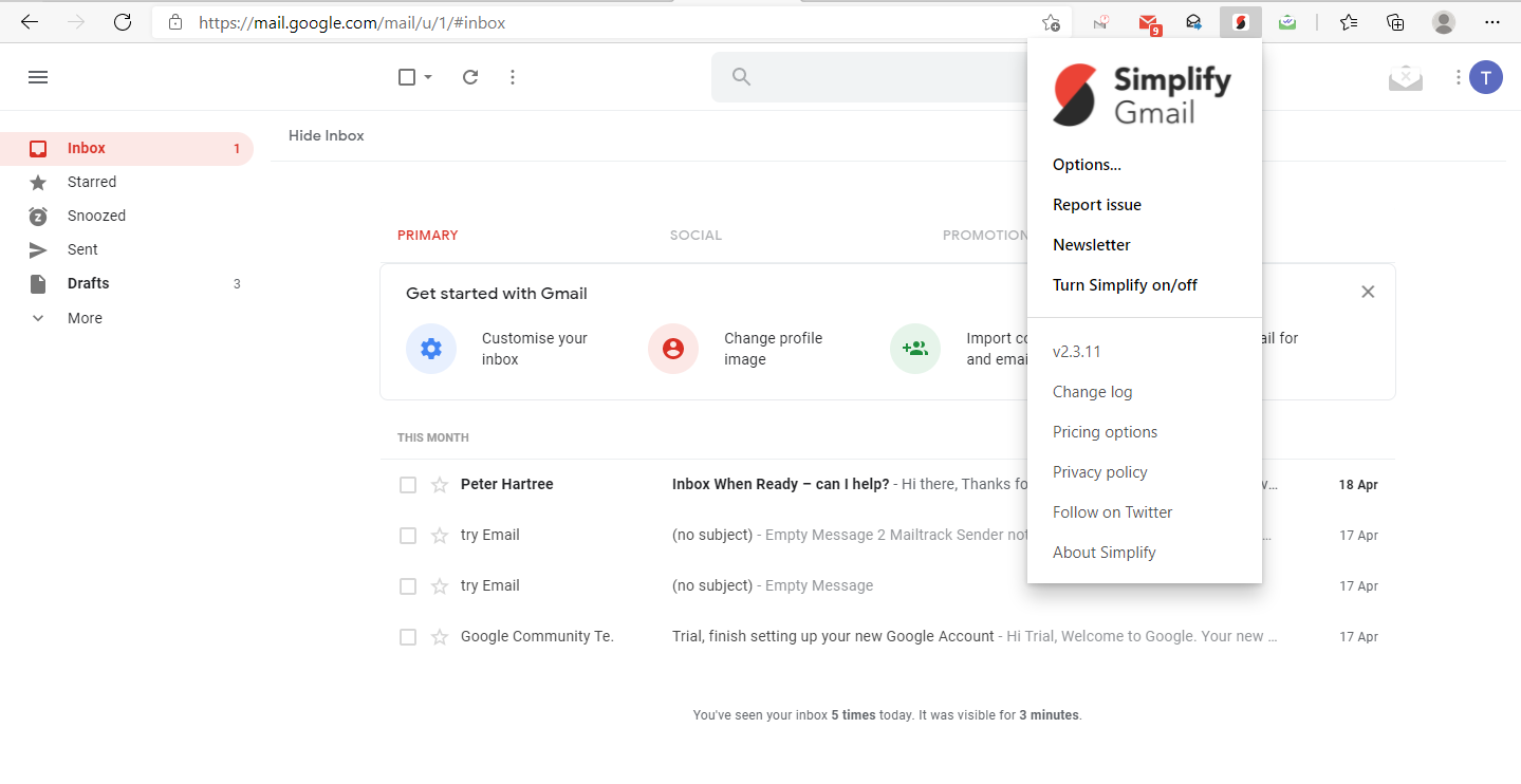 Die 7 besten Microsoft Edge-Erweiterungen, um Google Mail optimal zu nutzen - Simplify Gmail 1