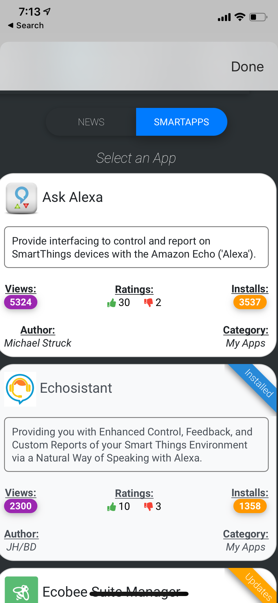 SmartThings Community Installer App Screen