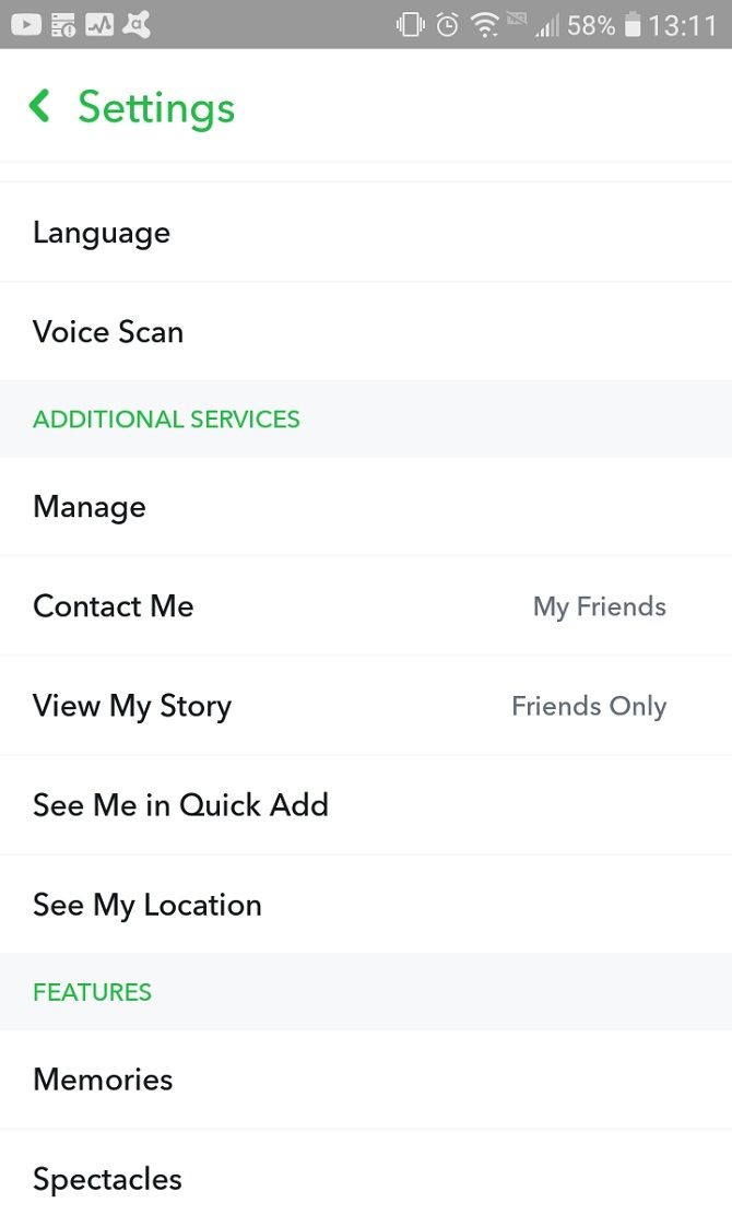 Snapchat Additional Service settings that affect privacy