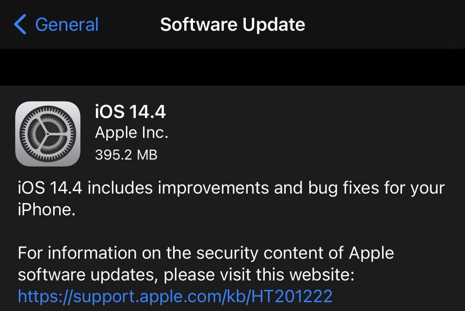 A software update on an iPhone