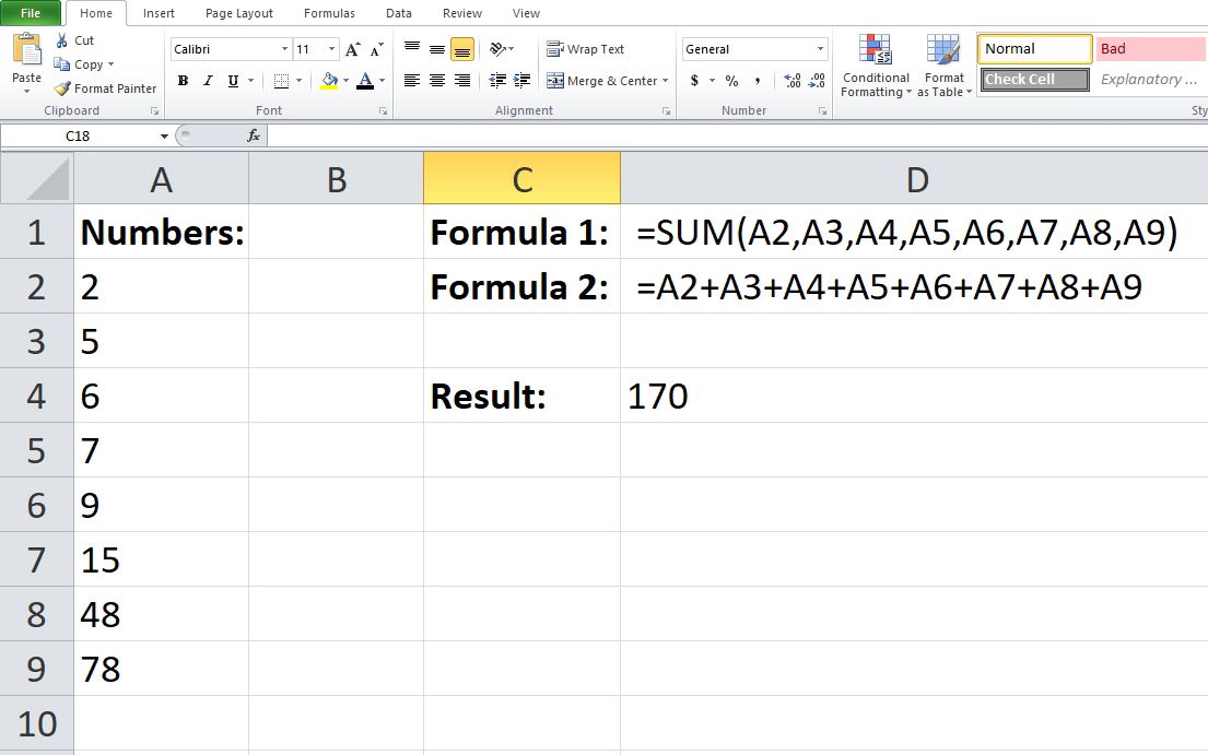 Add formula in Excel