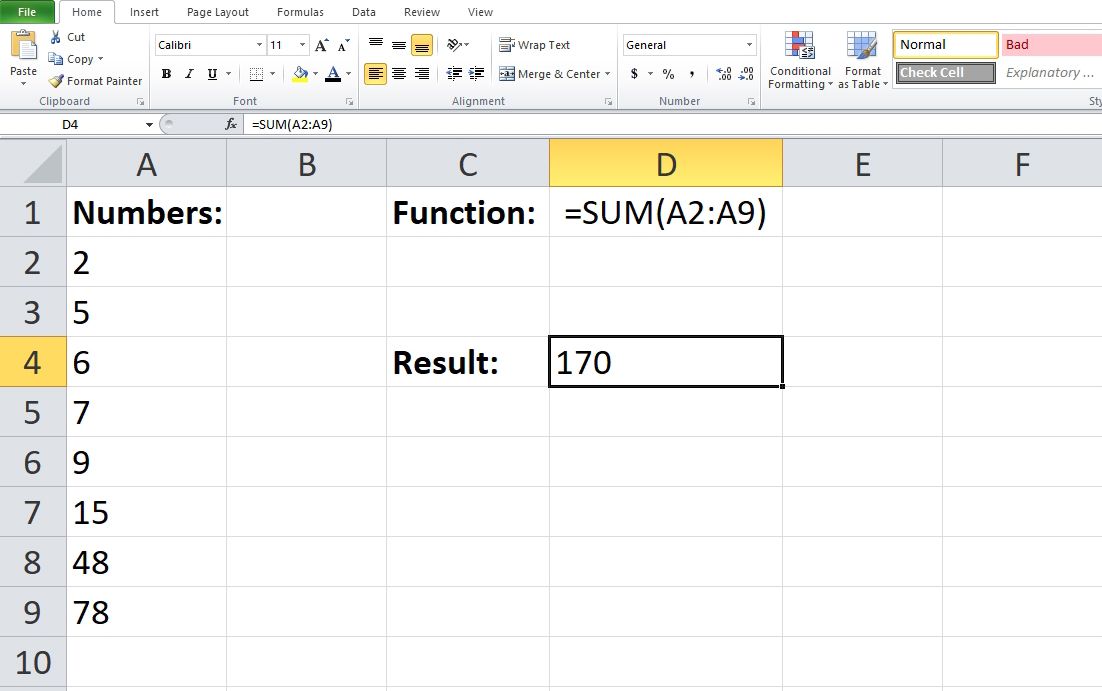 SUM Function Excel