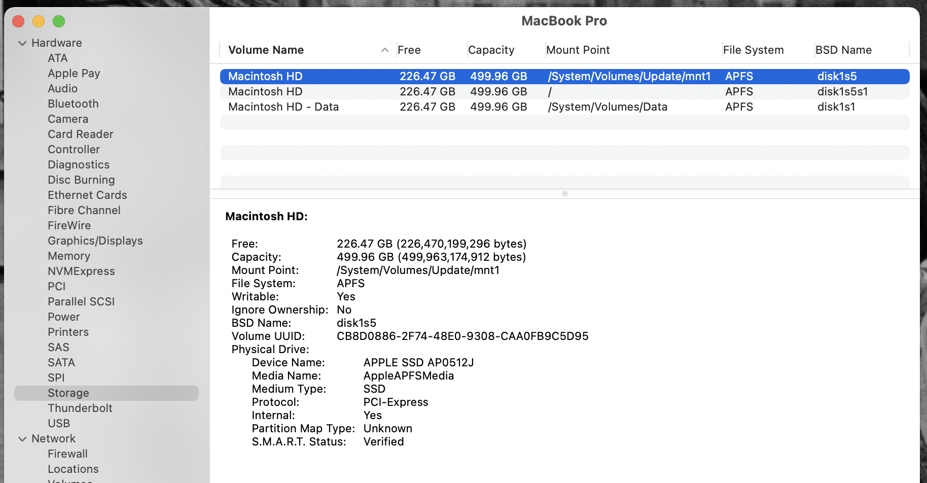 The System Report window open on a MacBook Pro