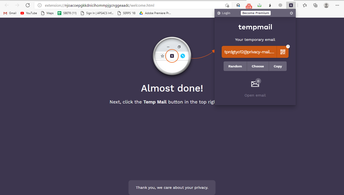 Tempmail extension